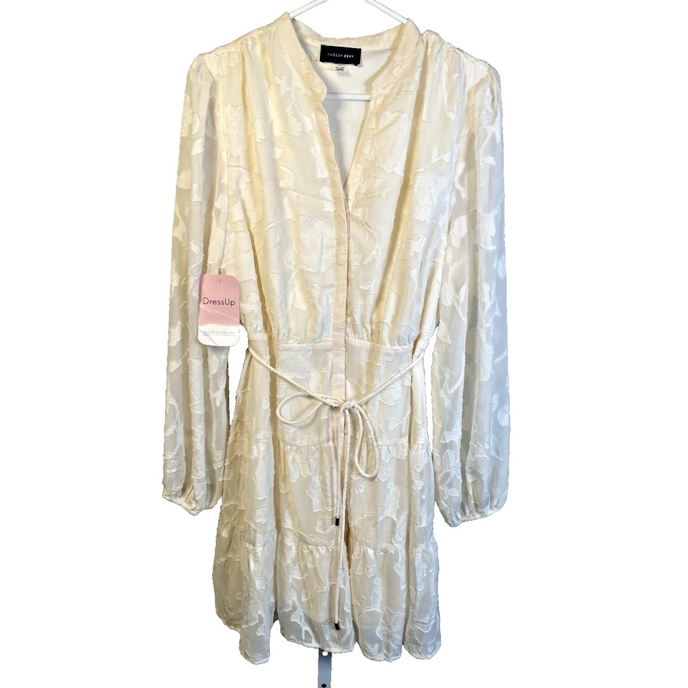 NEW Women's Ivory Dress Large Long Sleeve Romantic Cottagecore Floral Victorian
